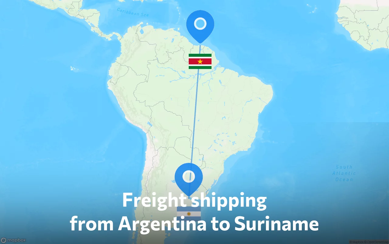 Shipping route from Argentina to Suriname