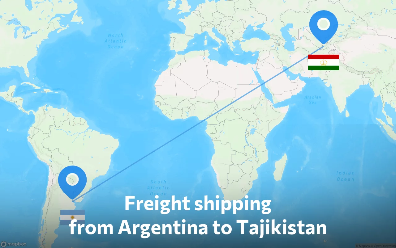 Shipping route from Argentina to Tajikistan