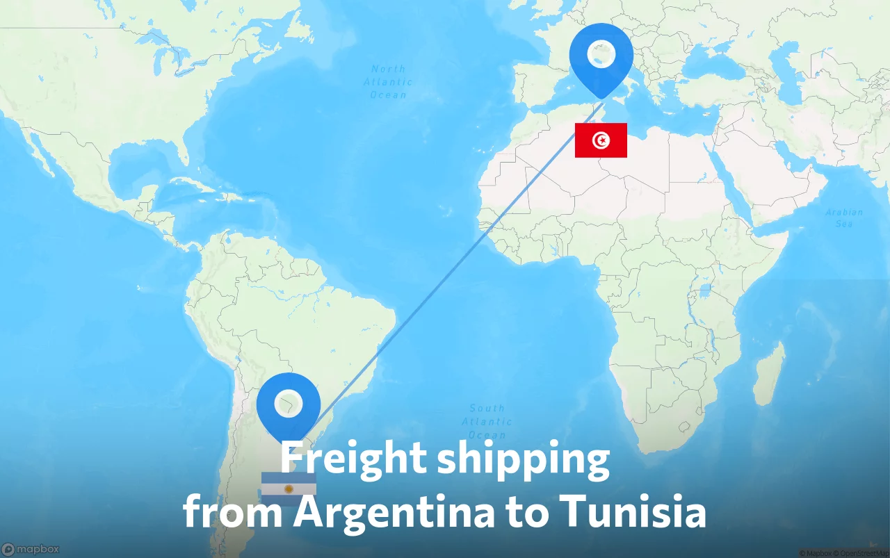 Shipping route from Argentina to Tunisia