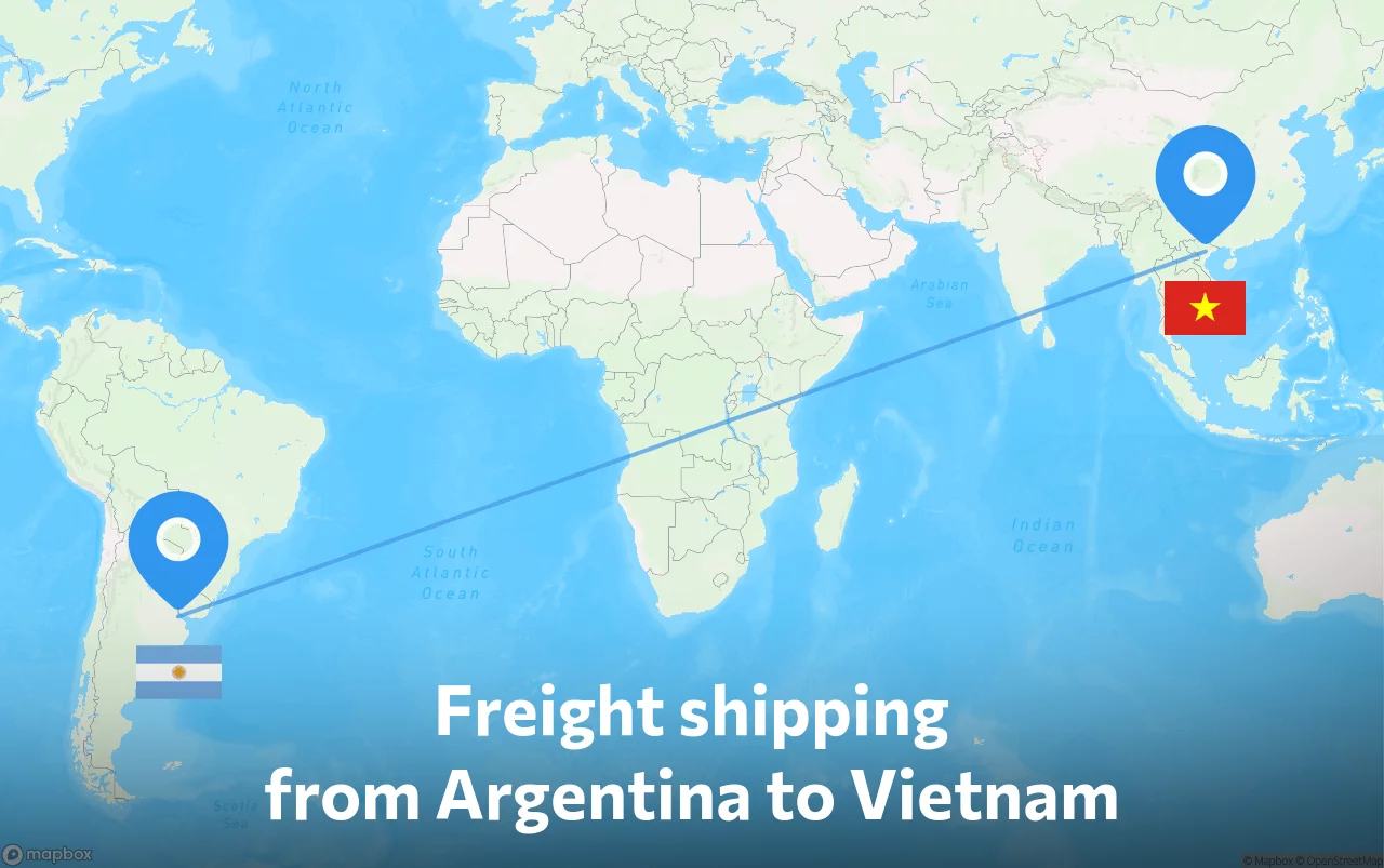Shipping route from Argentina to Vietnam