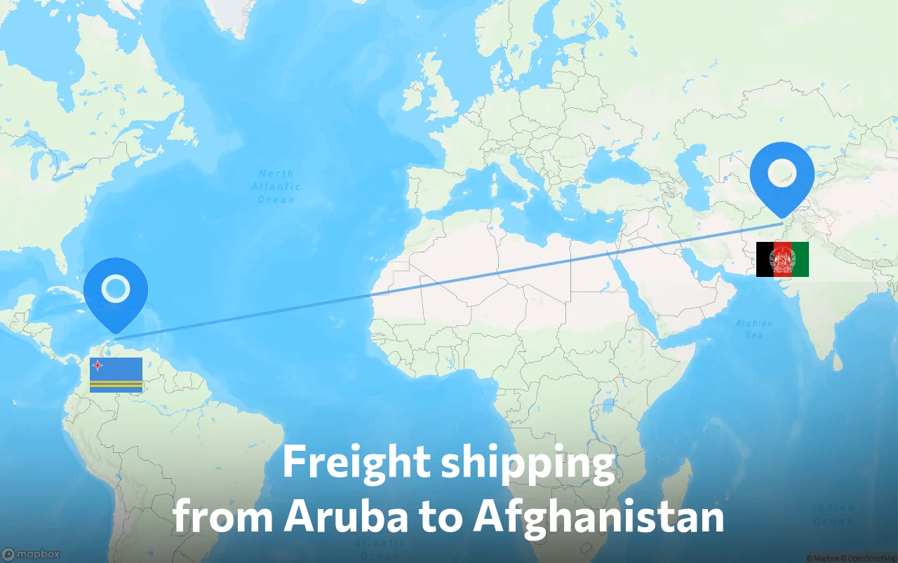 Shipping route from Aruba to Afghanistan