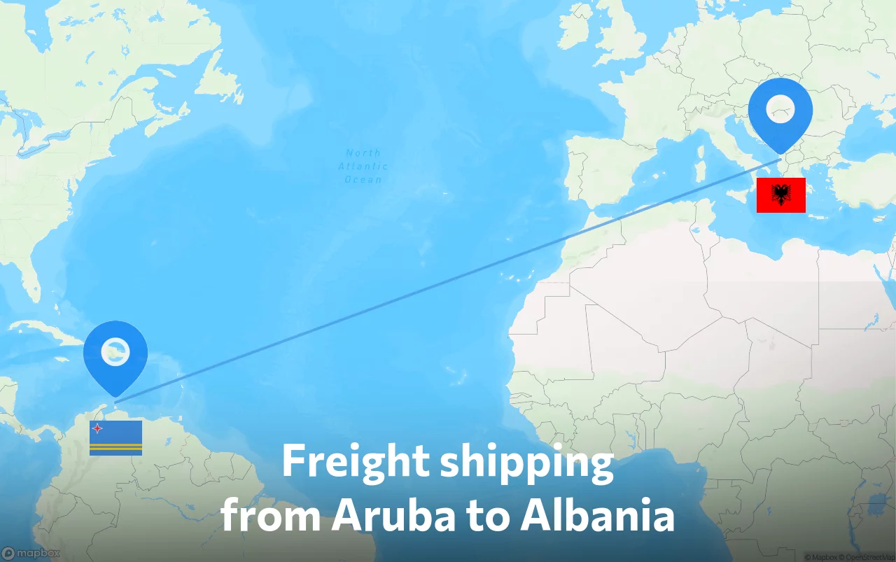 Shipping route from Aruba to Albania