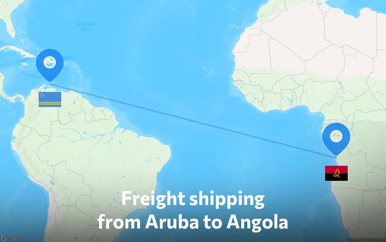 Shipping route from Aruba to Angola