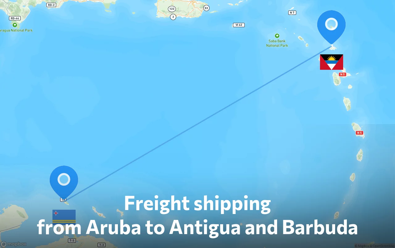 Shipping route from Aruba to Antigua and Barbuda