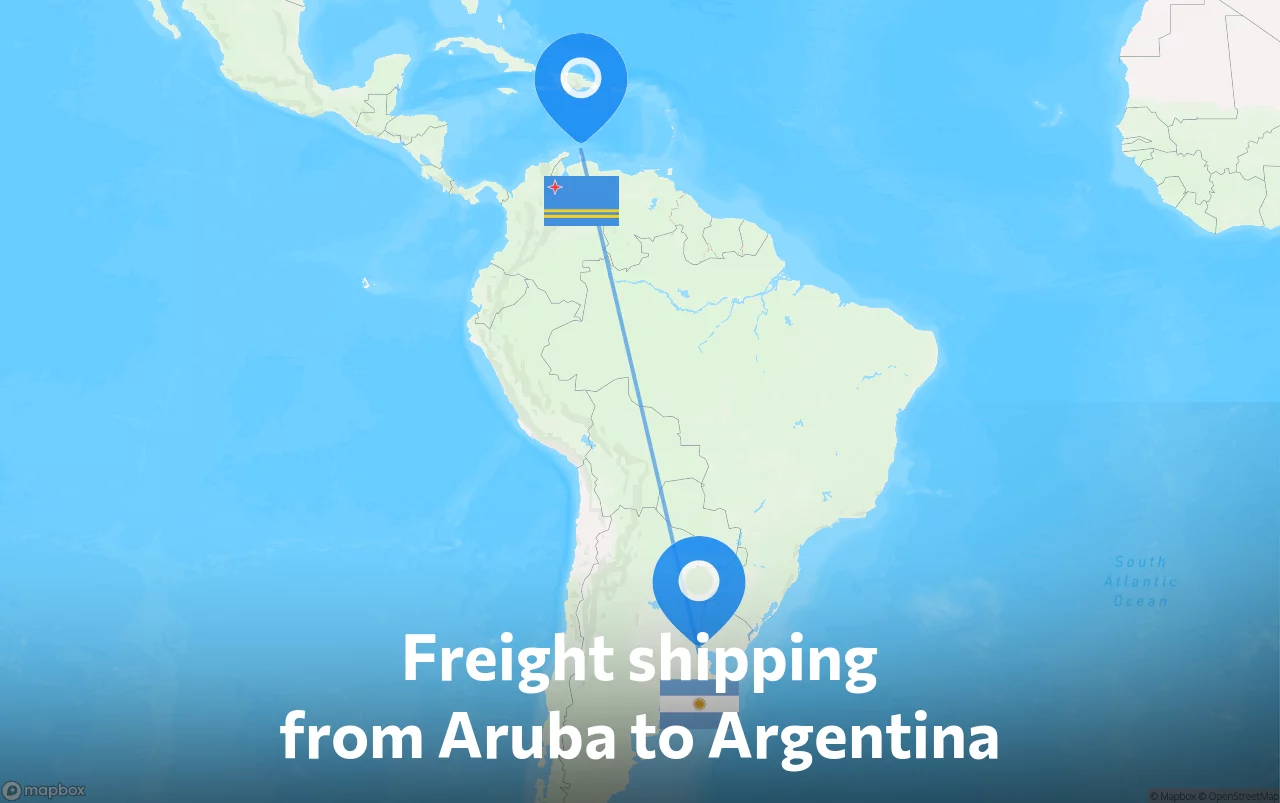 Shipping route from Aruba to Argentina