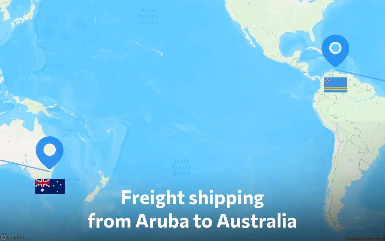 Shipping route from Aruba to Australia