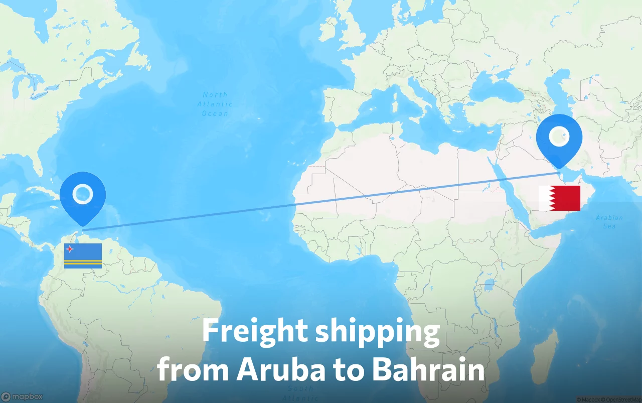 Shipping route from Aruba to Bahrain
