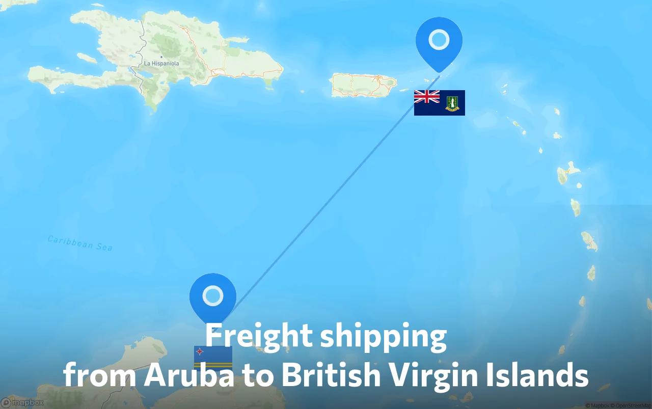 Shipping route from Aruba to British Virgin Islands