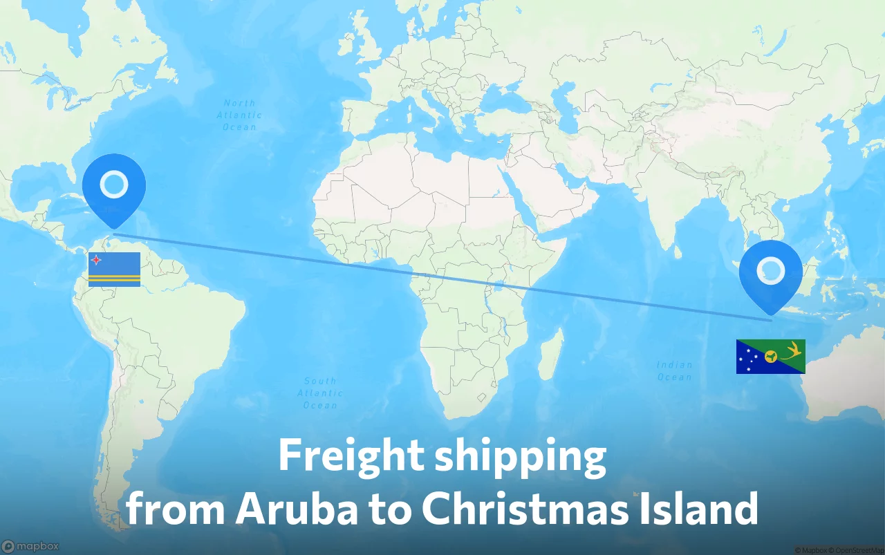 Shipping route from Aruba to Christmas Island