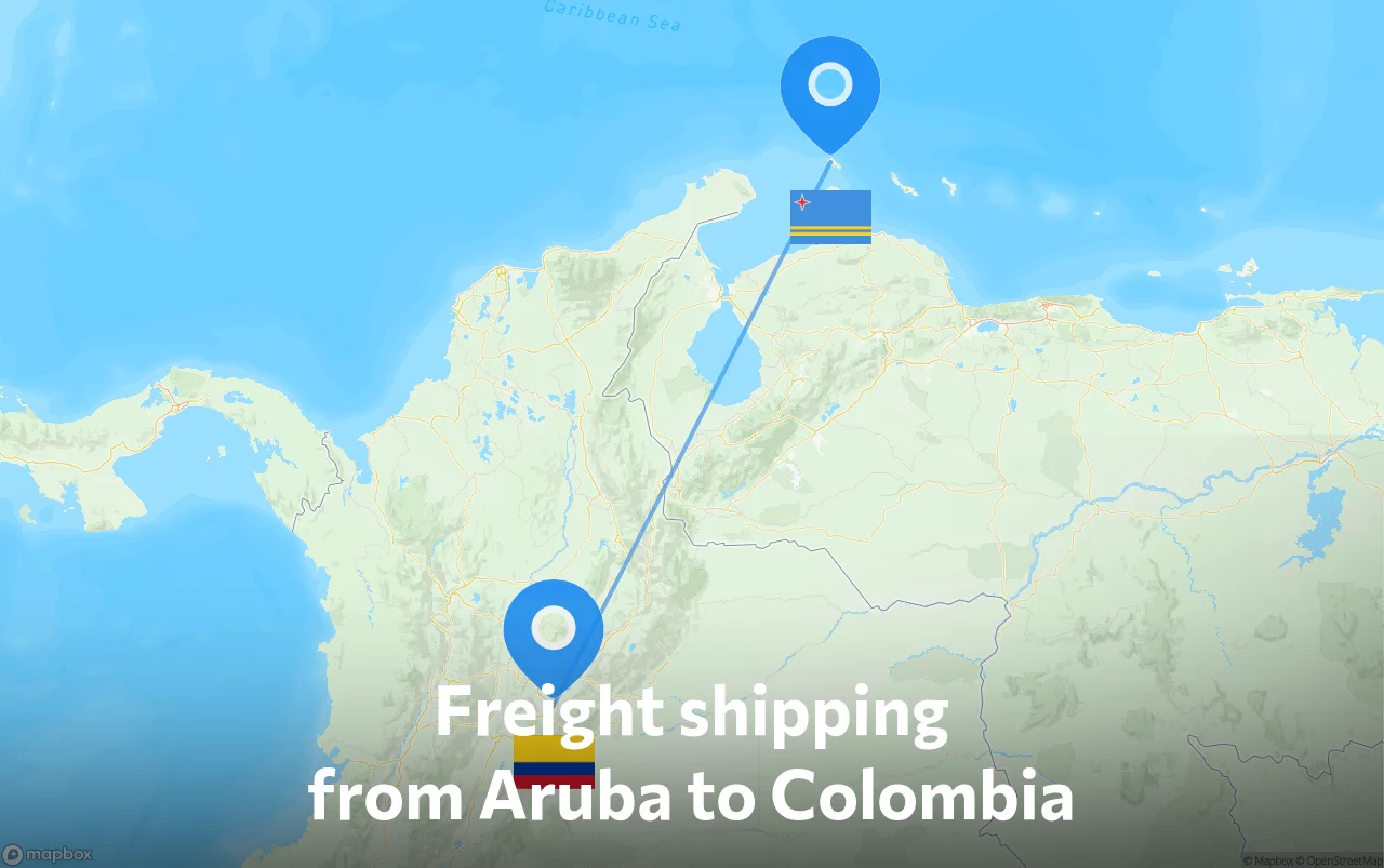 Shipping route from Aruba to Colombia