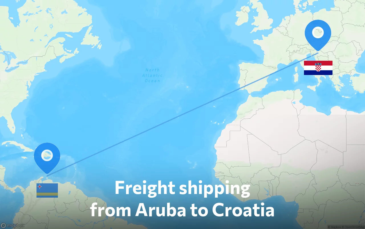 Shipping route from Aruba to Croatia