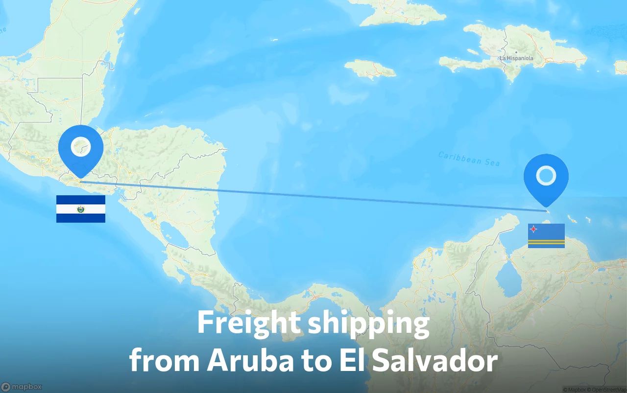 Shipping route from Aruba to El Salvador