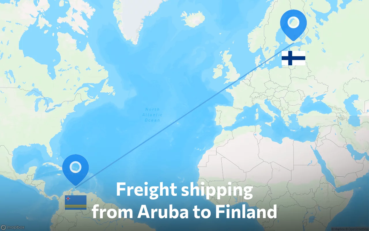 Shipping route from Aruba to Finland