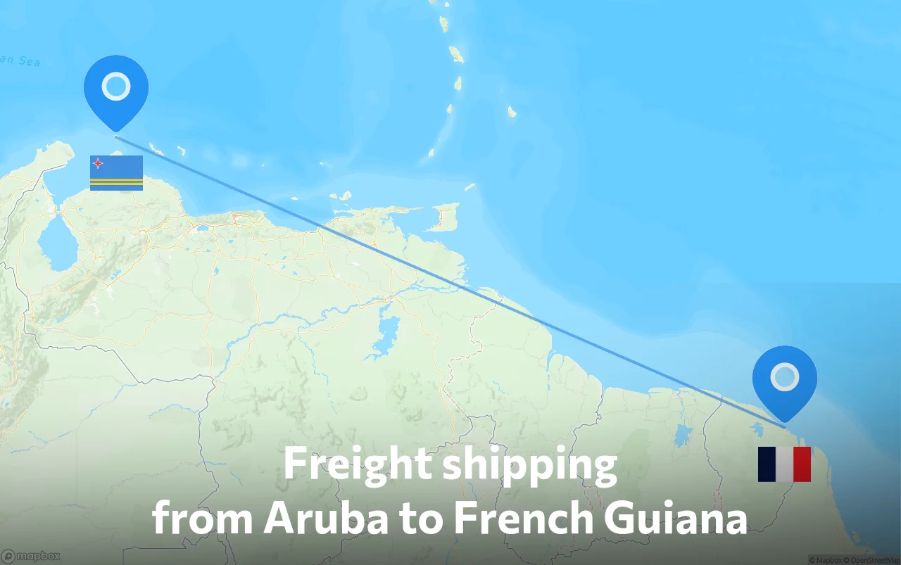 Shipping route from Aruba to French Guiana