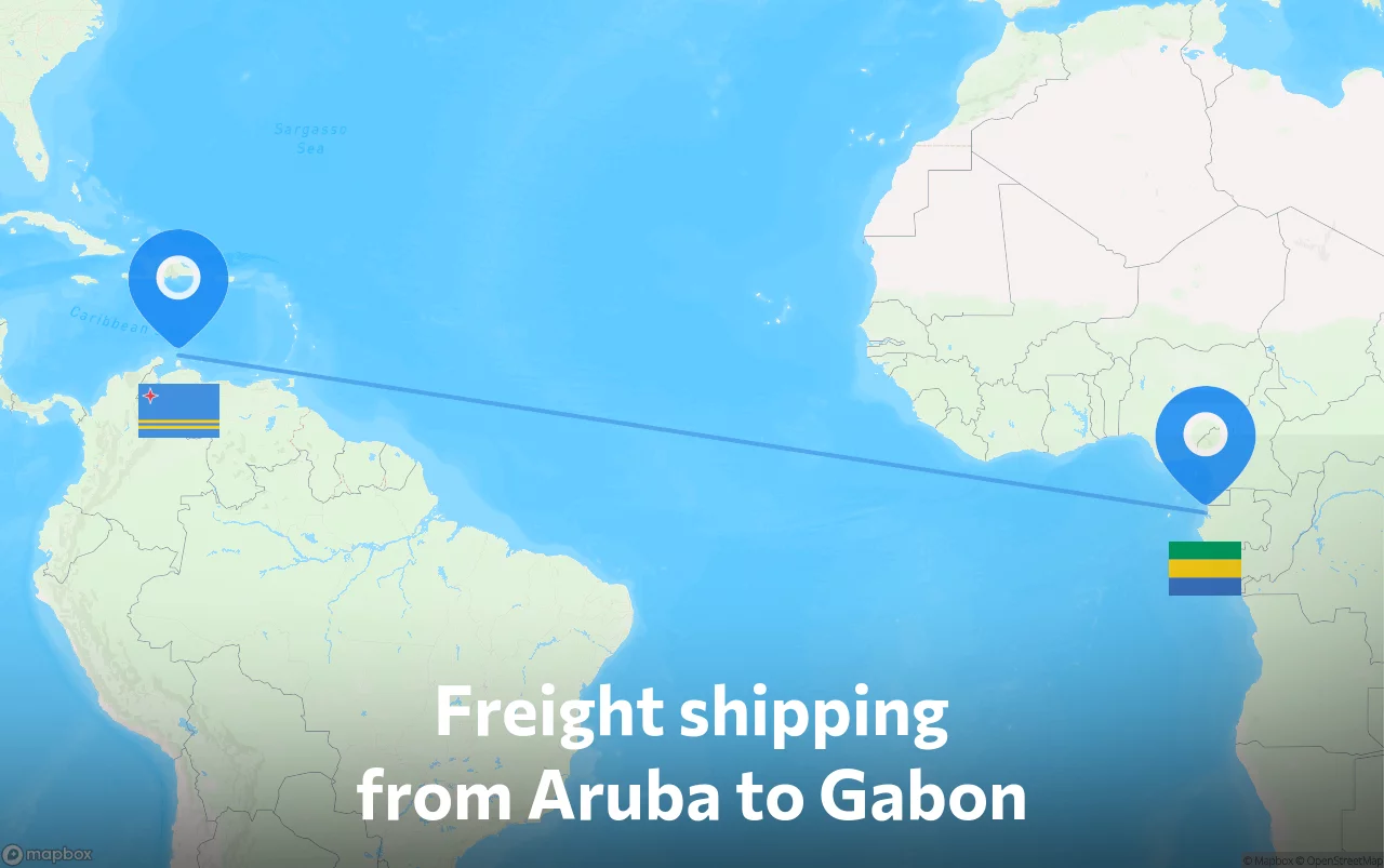 Shipping route from Aruba to Gabon