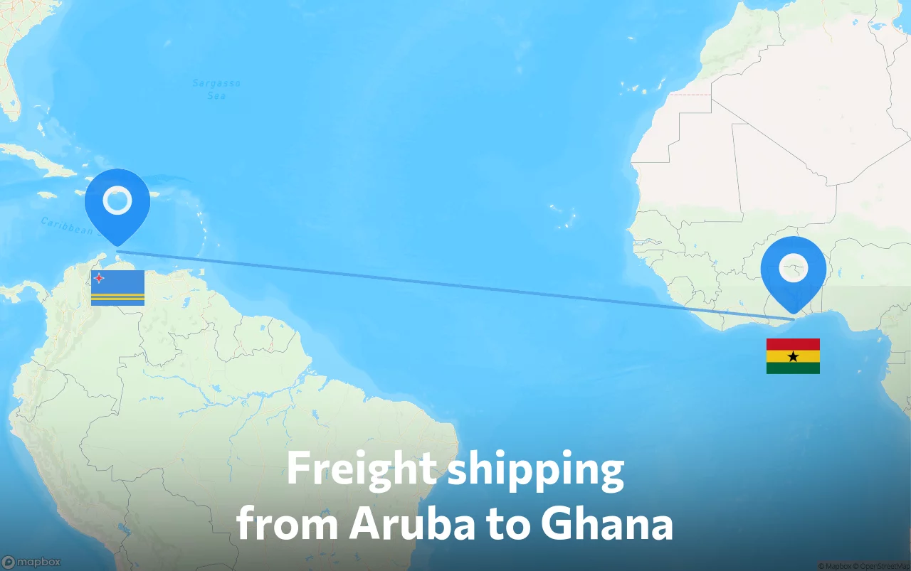 Shipping route from Aruba to Ghana