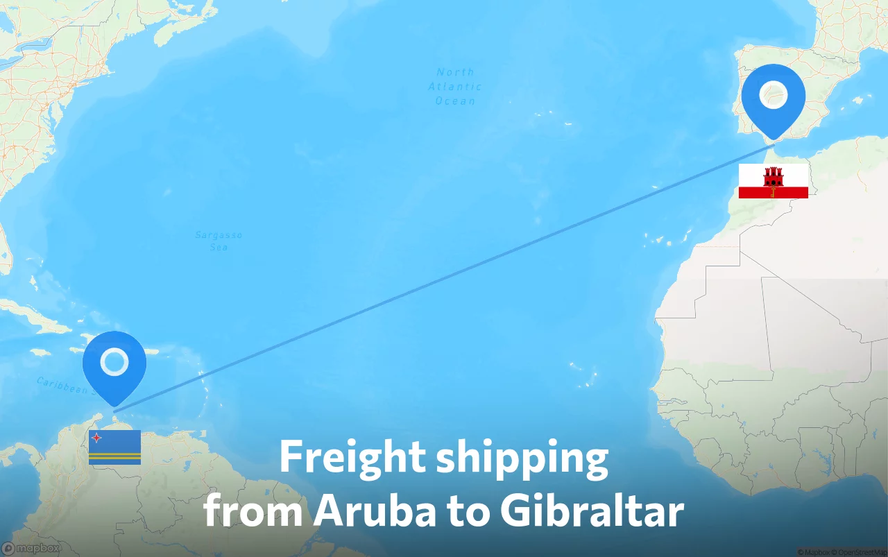 Shipping route from Aruba to Gibraltar