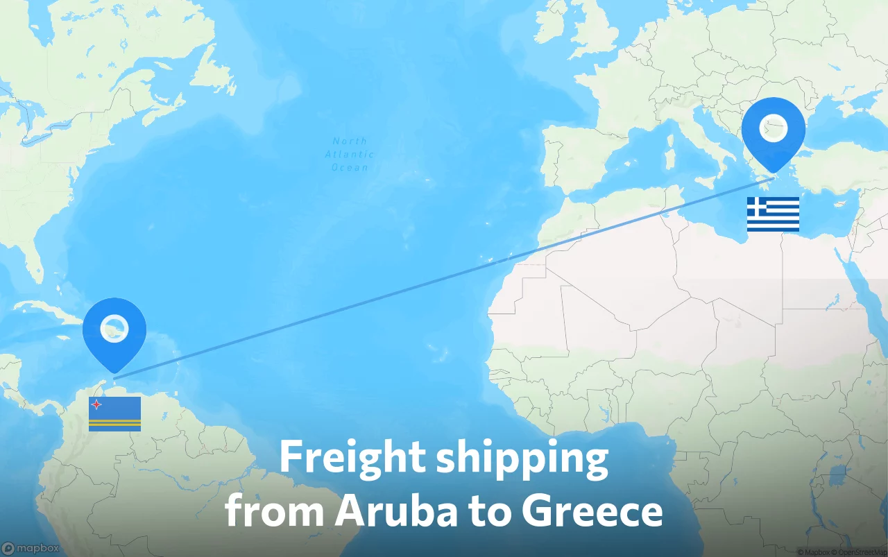 Shipping route from Aruba to Greece
