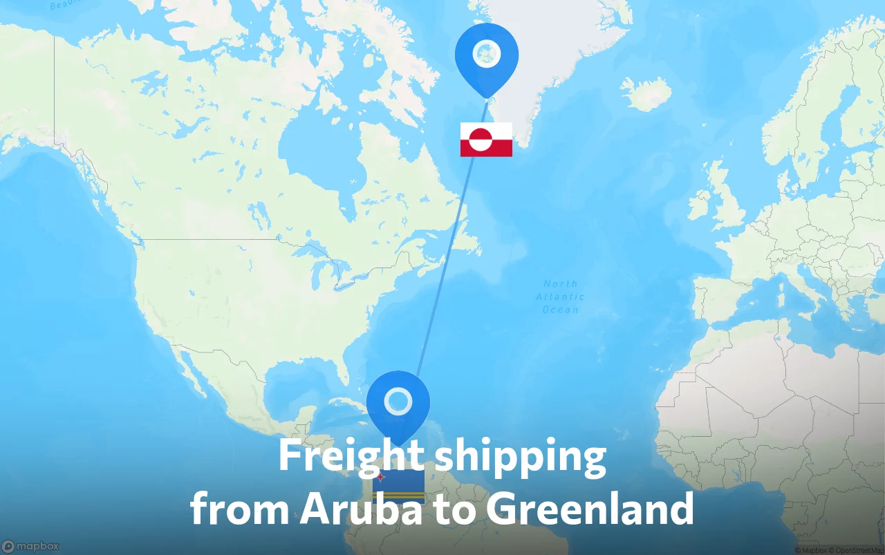 Shipping route from Aruba to Greenland