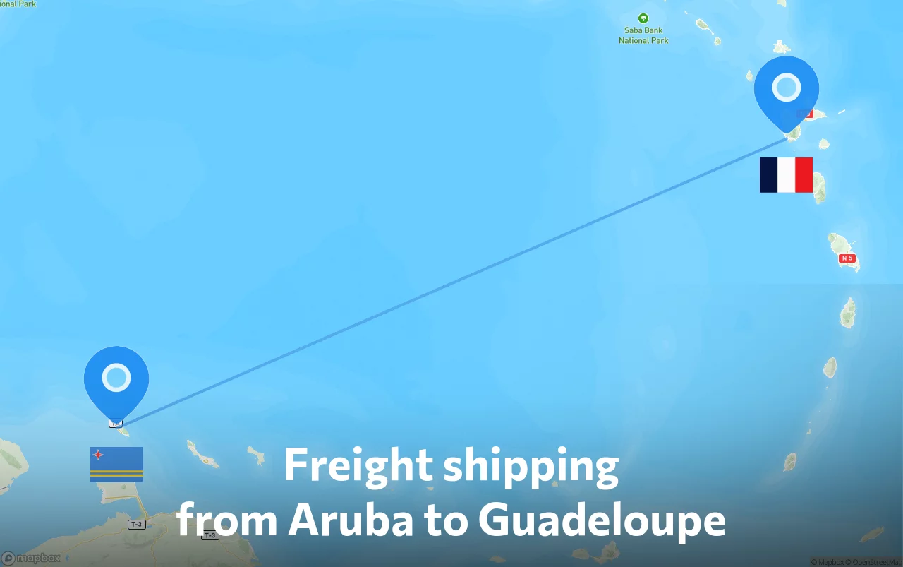 Shipping route from Aruba to Guadeloupe