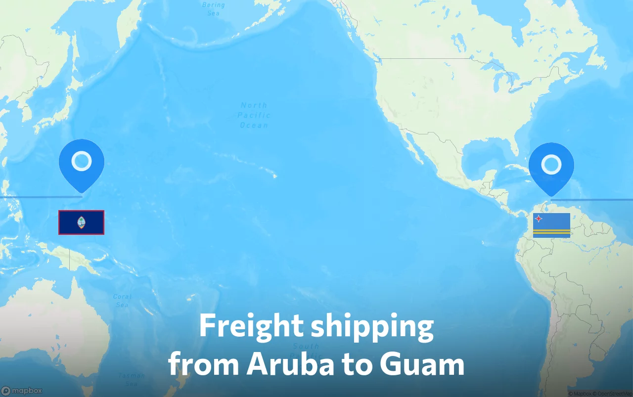 Shipping route from Aruba to Guam