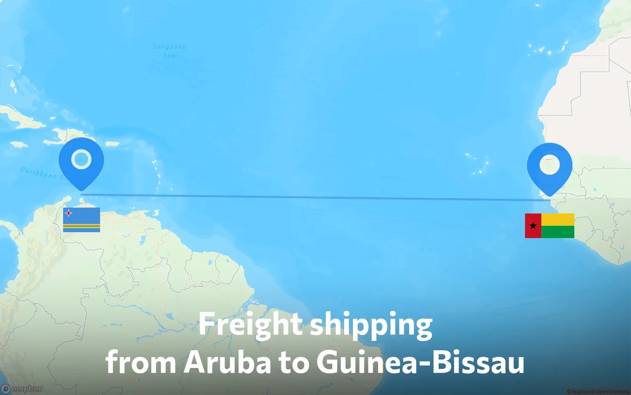 Shipping route from Aruba to Guinea-Bissau