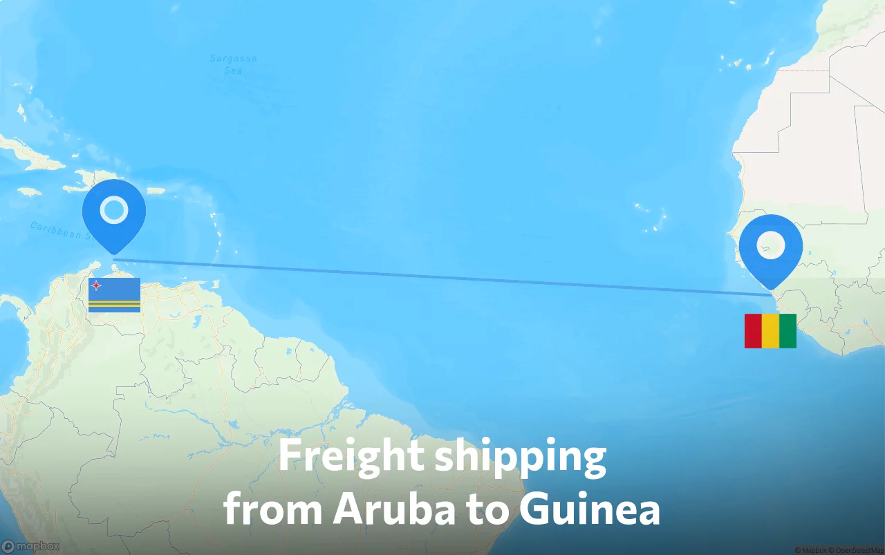 Shipping route from Aruba to Guinea