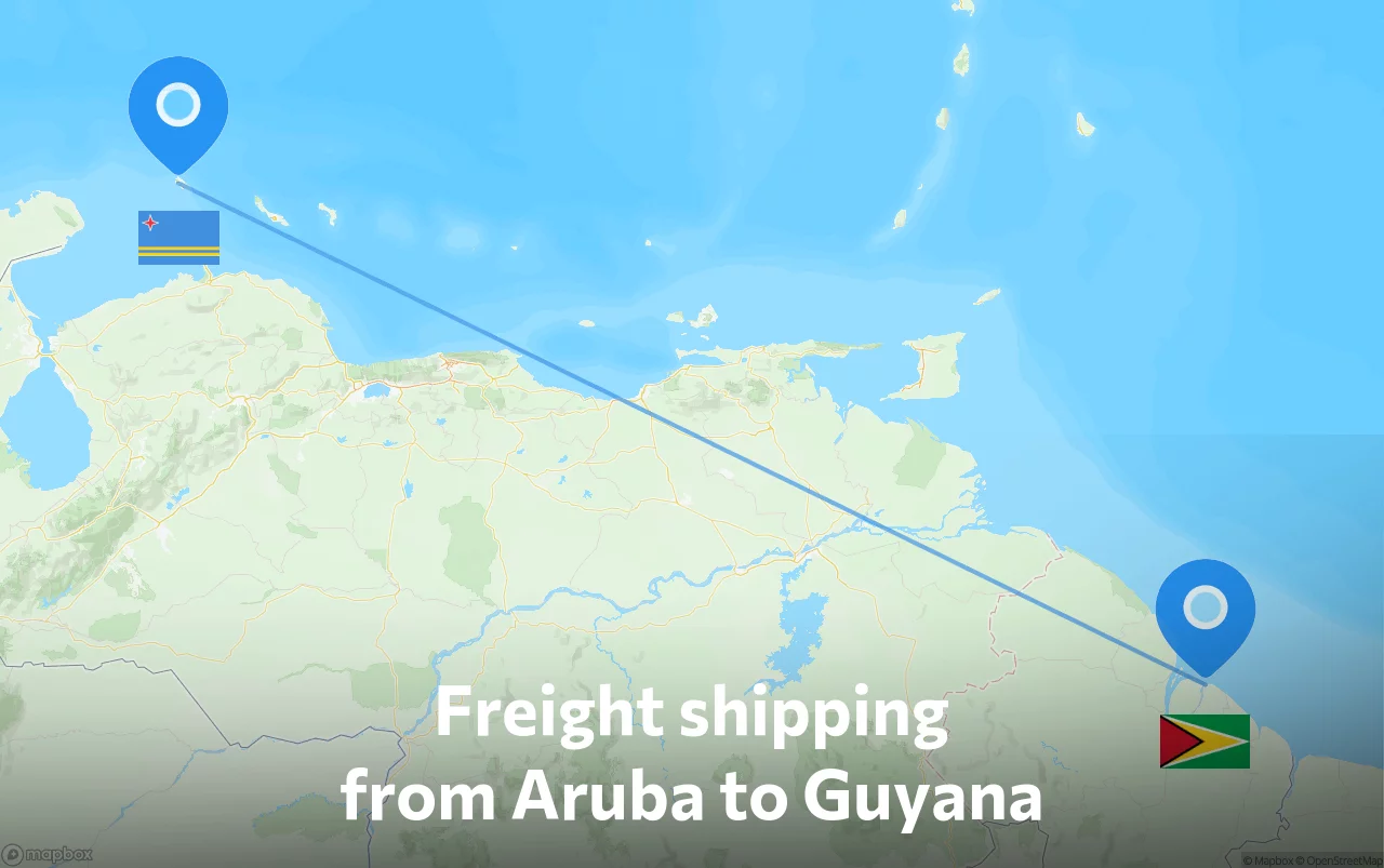 Shipping route from Aruba to Guyana