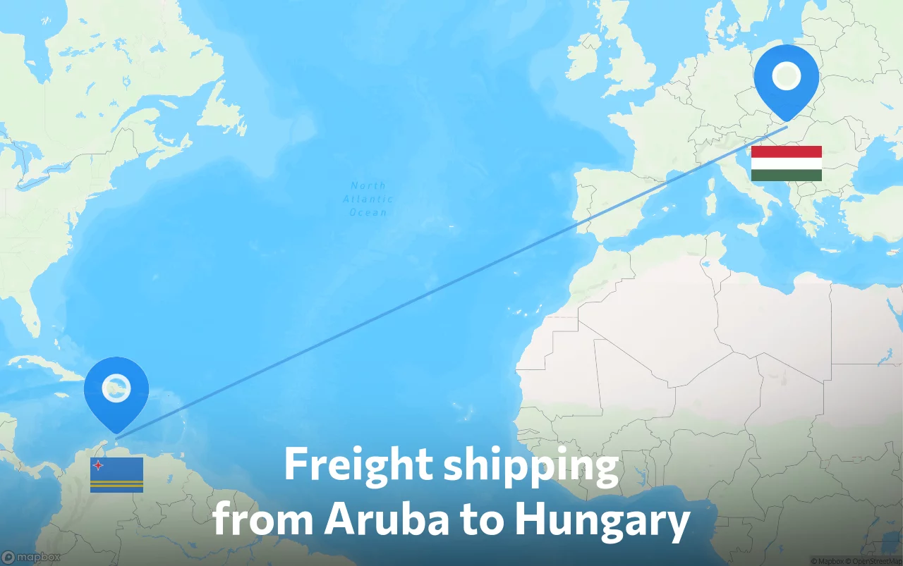 Shipping route from Aruba to Hungary