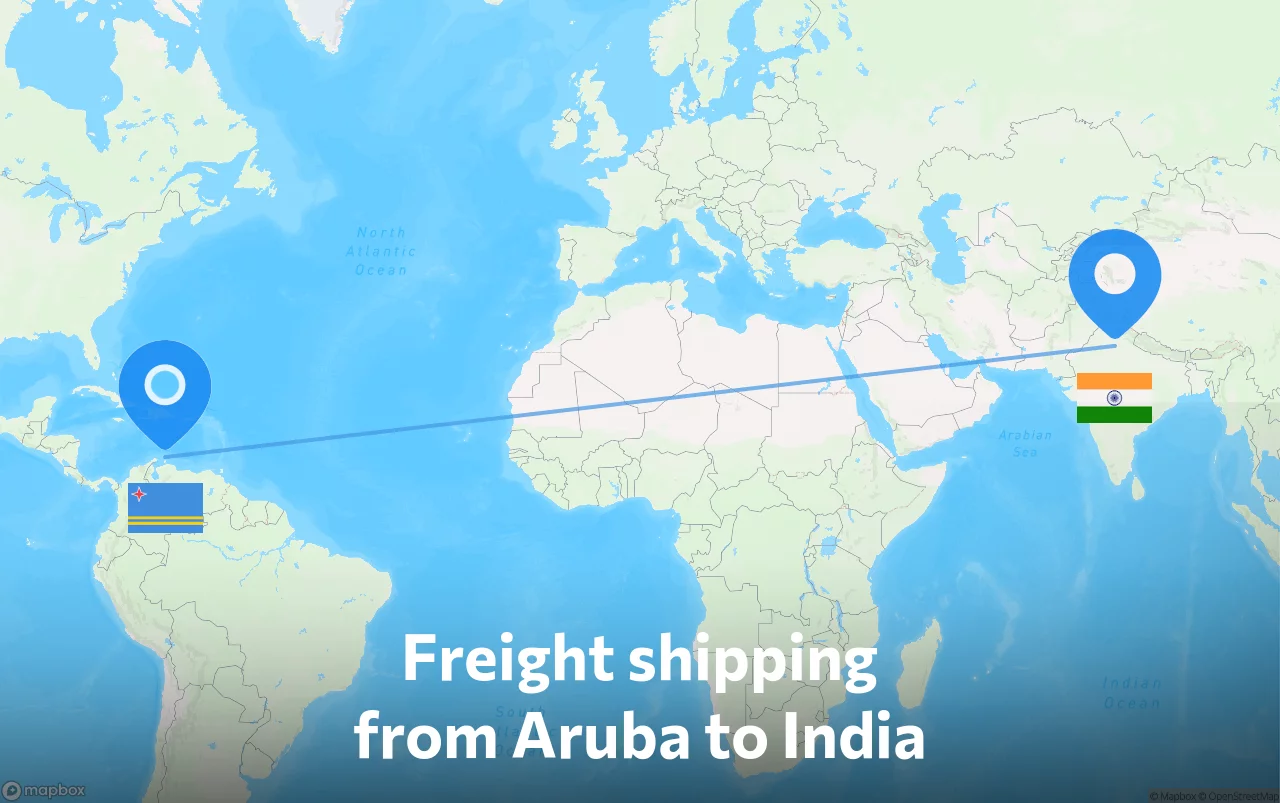 Shipping route from Aruba to India