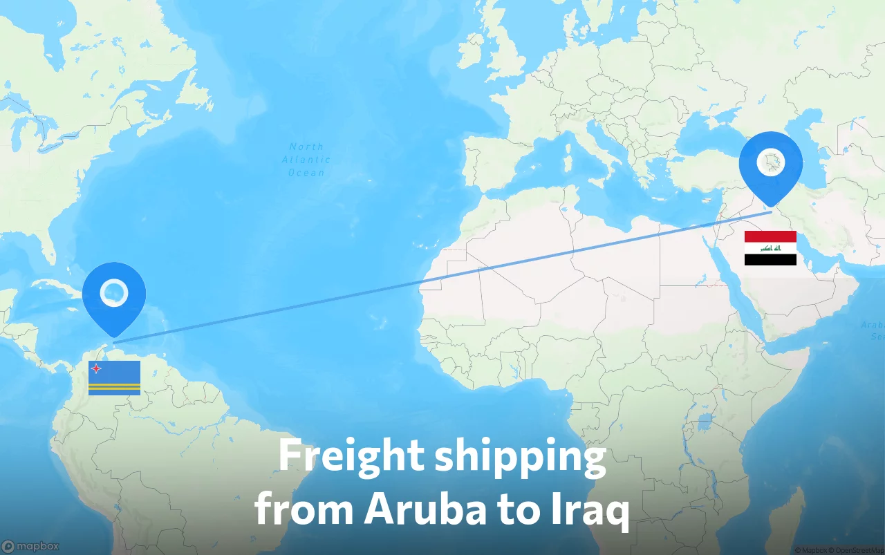 Shipping route from Aruba to Iraq