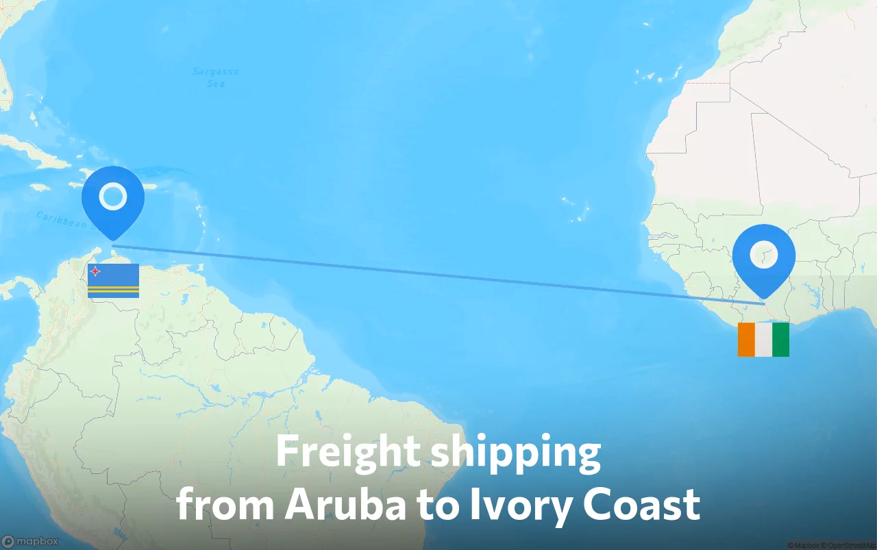 Shipping route from Aruba to Ivory Coast