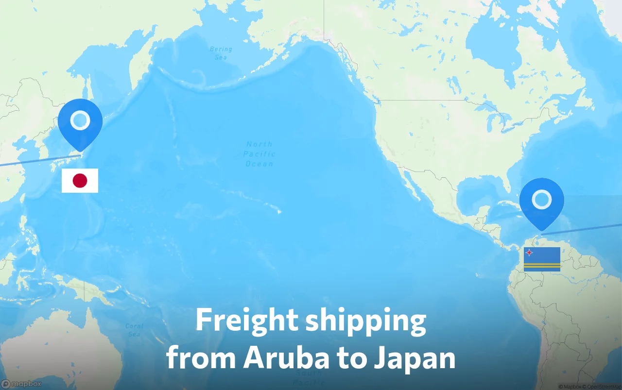 Shipping route from Aruba to Japan