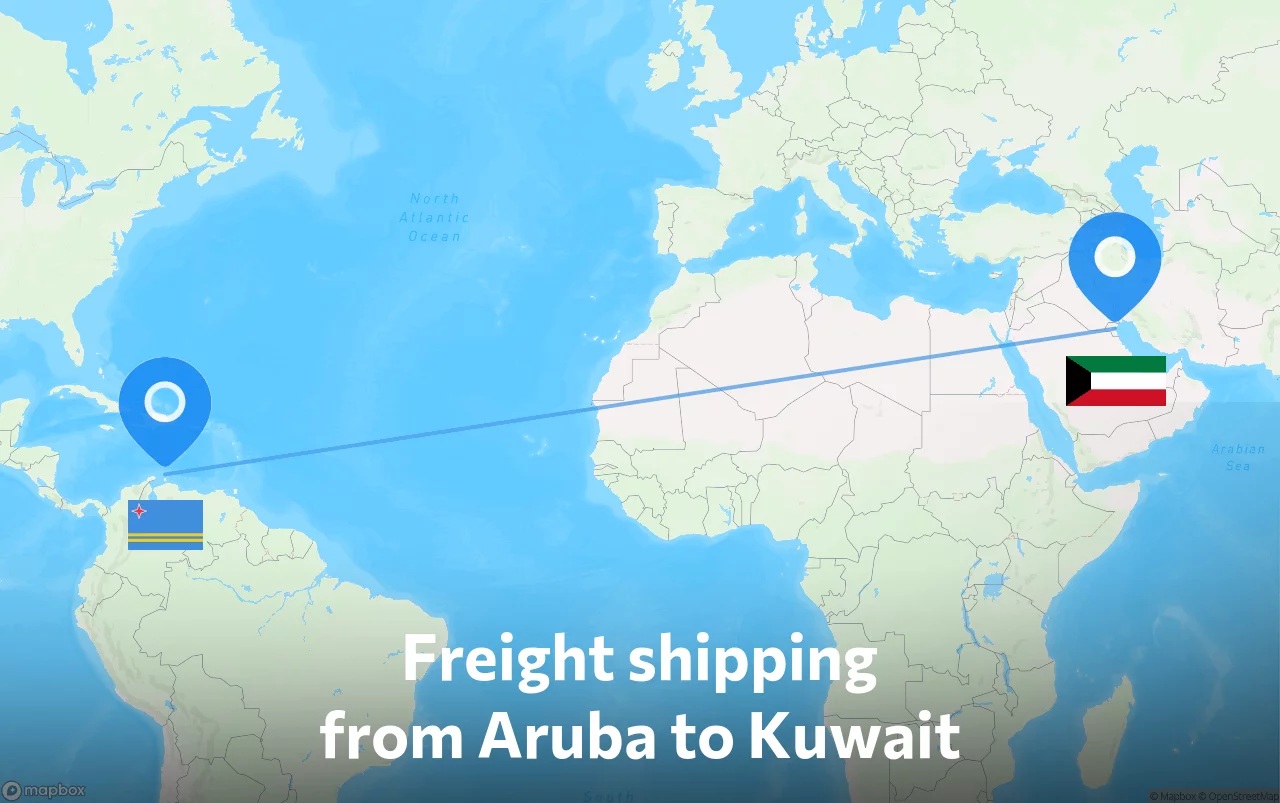 Shipping route from Aruba to Kuwait