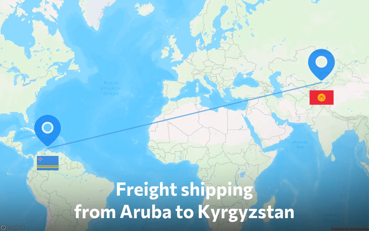 Shipping route from Aruba to Kyrgyzstan