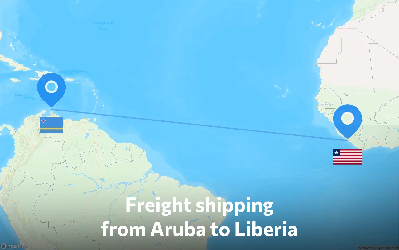 Shipping route from Aruba to Liberia