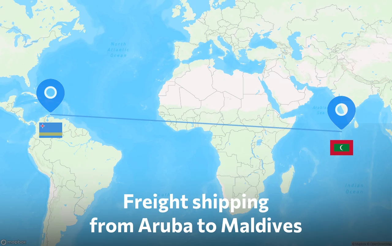 Shipping route from Aruba to Maldives