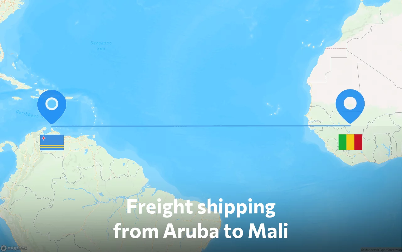 Shipping route from Aruba to Mali