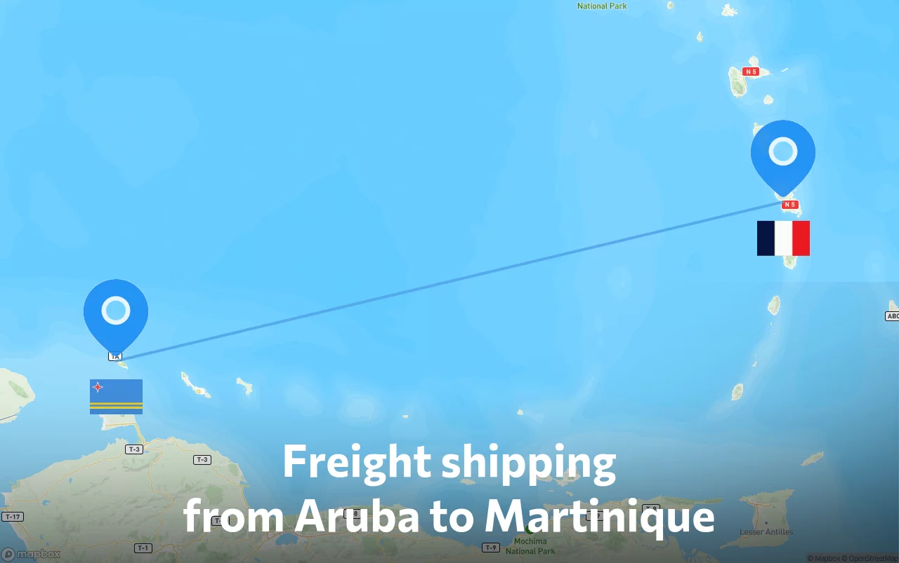 Shipping route from Aruba to Martinique