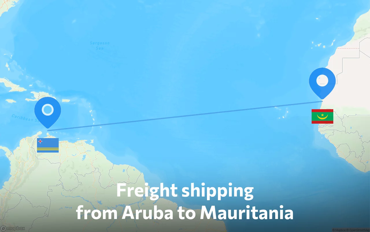 Shipping route from Aruba to Mauritania