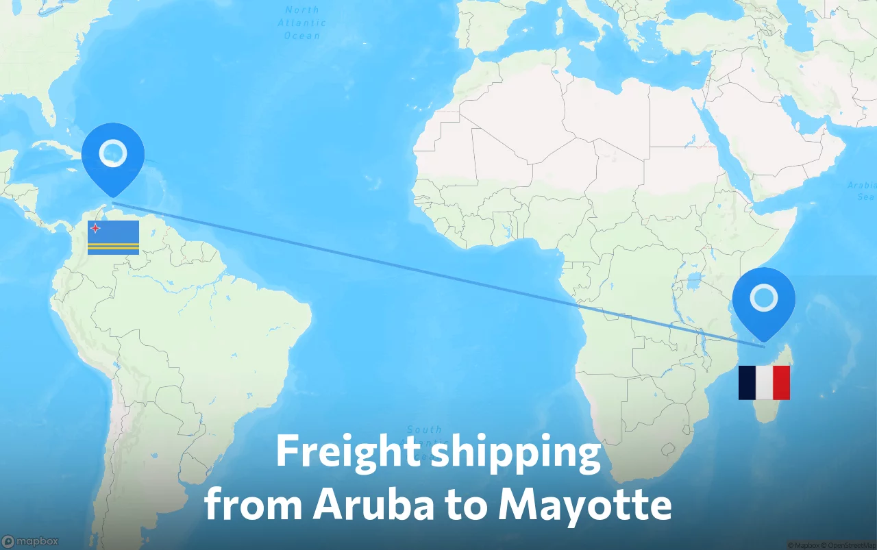 Shipping route from Aruba to Mayotte