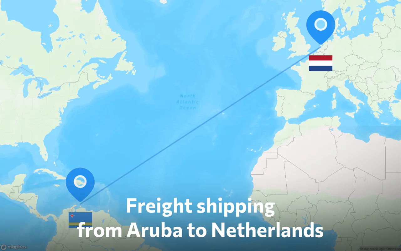Shipping route from Aruba to Netherlands