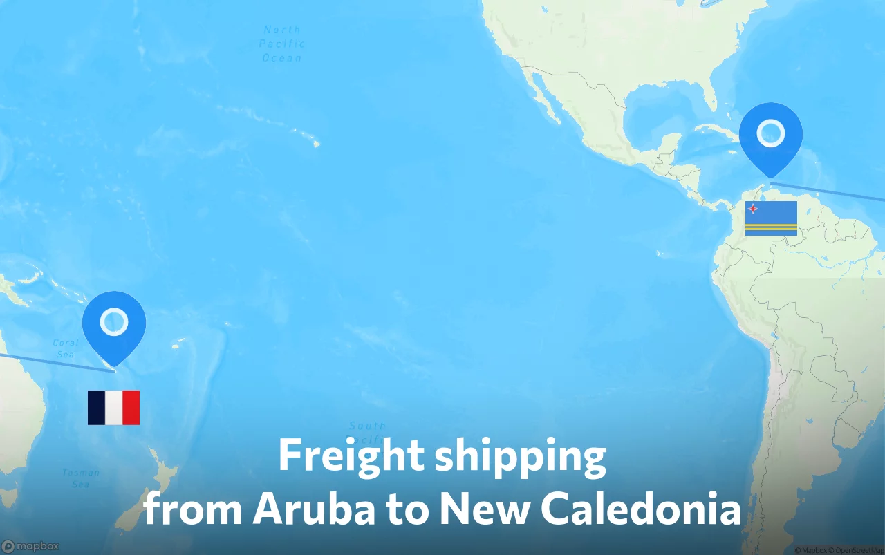 Shipping route from Aruba to New Caledonia