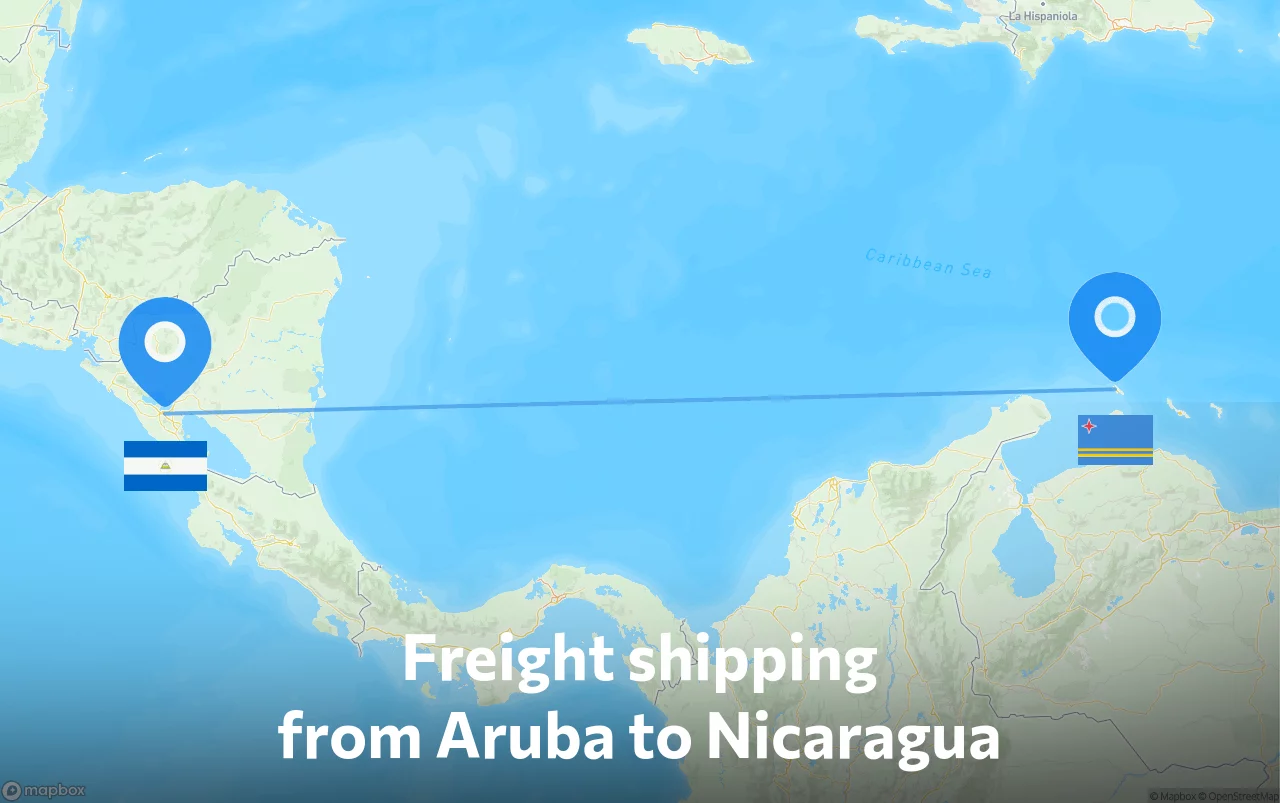Shipping route from Aruba to Nicaragua