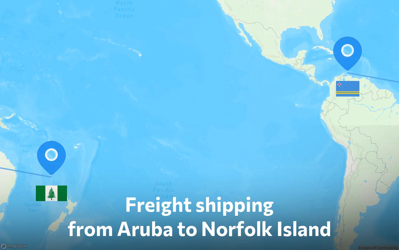 Shipping route from Aruba to Norfolk Island
