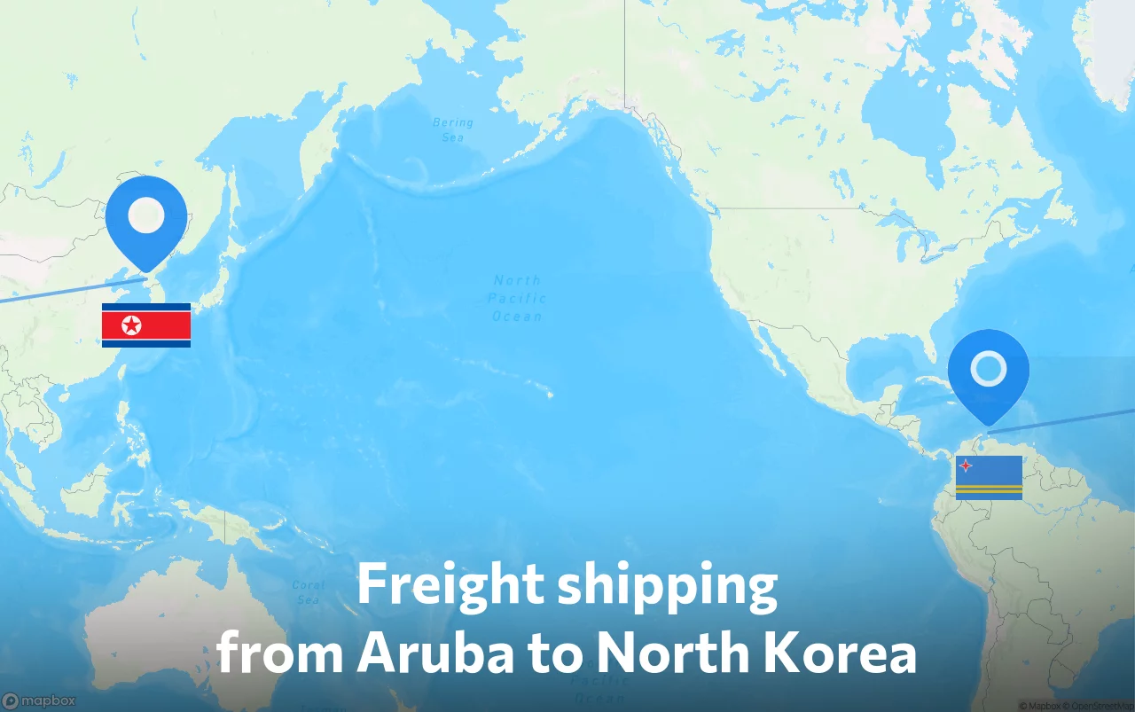 Shipping route from Aruba to North Korea