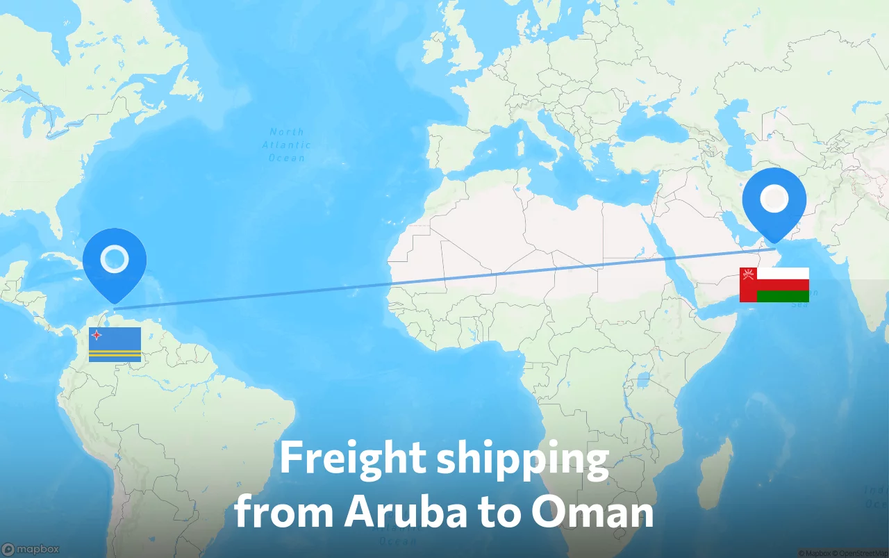 Shipping route from Aruba to Oman