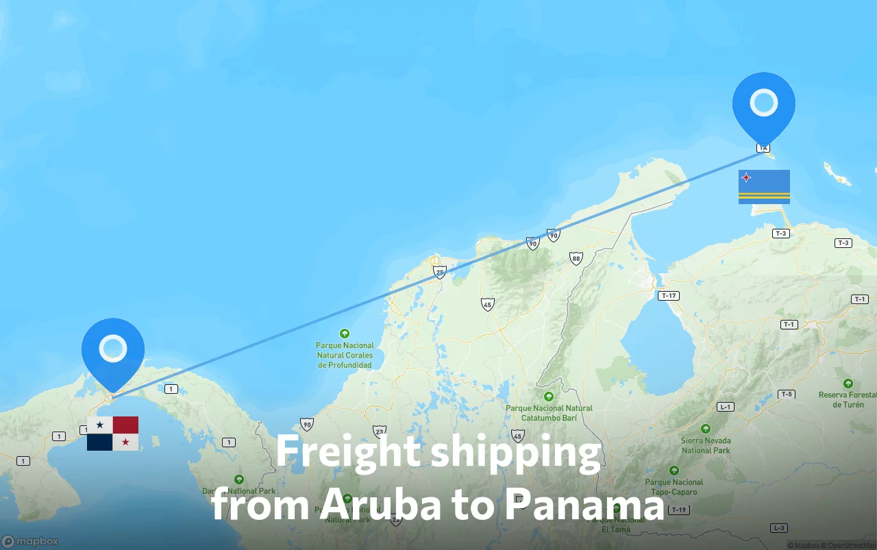 Shipping route from Aruba to Panama