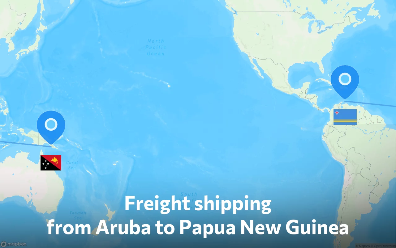 Shipping route from Aruba to Papua New Guinea