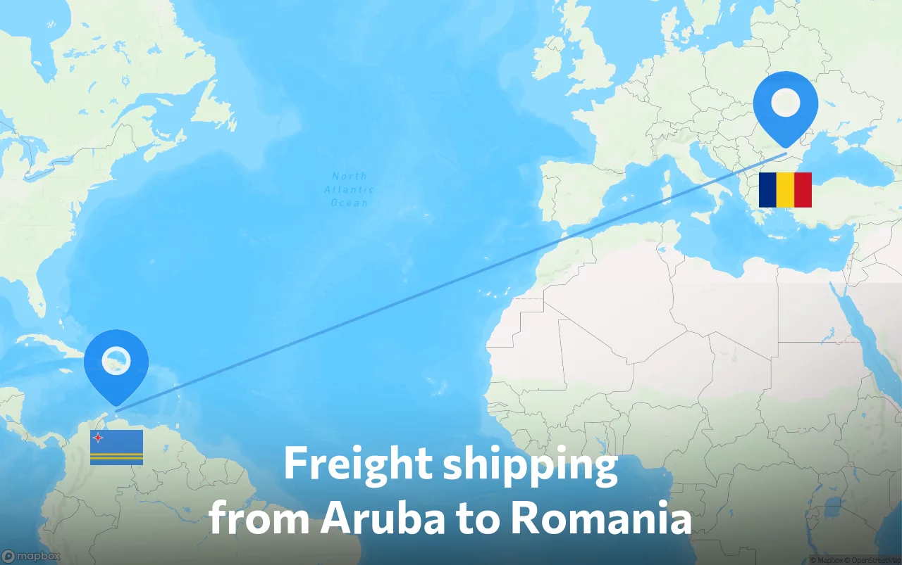 Shipping route from Aruba to Romania